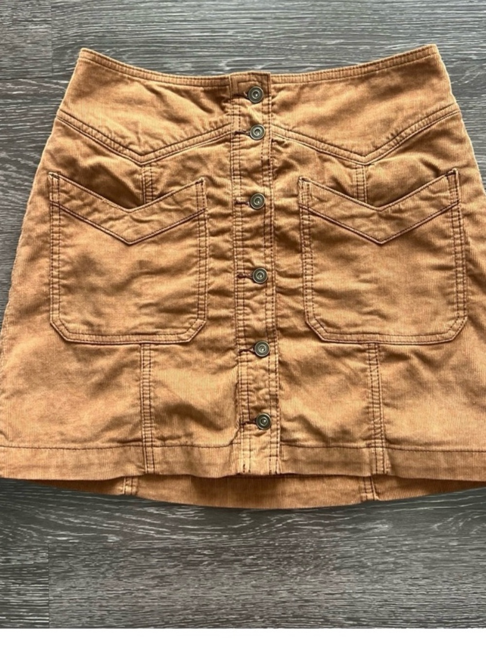 Free People Come A Little Closer Brown Corduroy Button Front Mini Skirt Size 2 - Picture 3 of 5